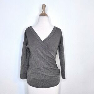 Joyfolie Mia Joy Womens Metallic Wrap Knit Sweater Top Size L Gold Metallic Glam